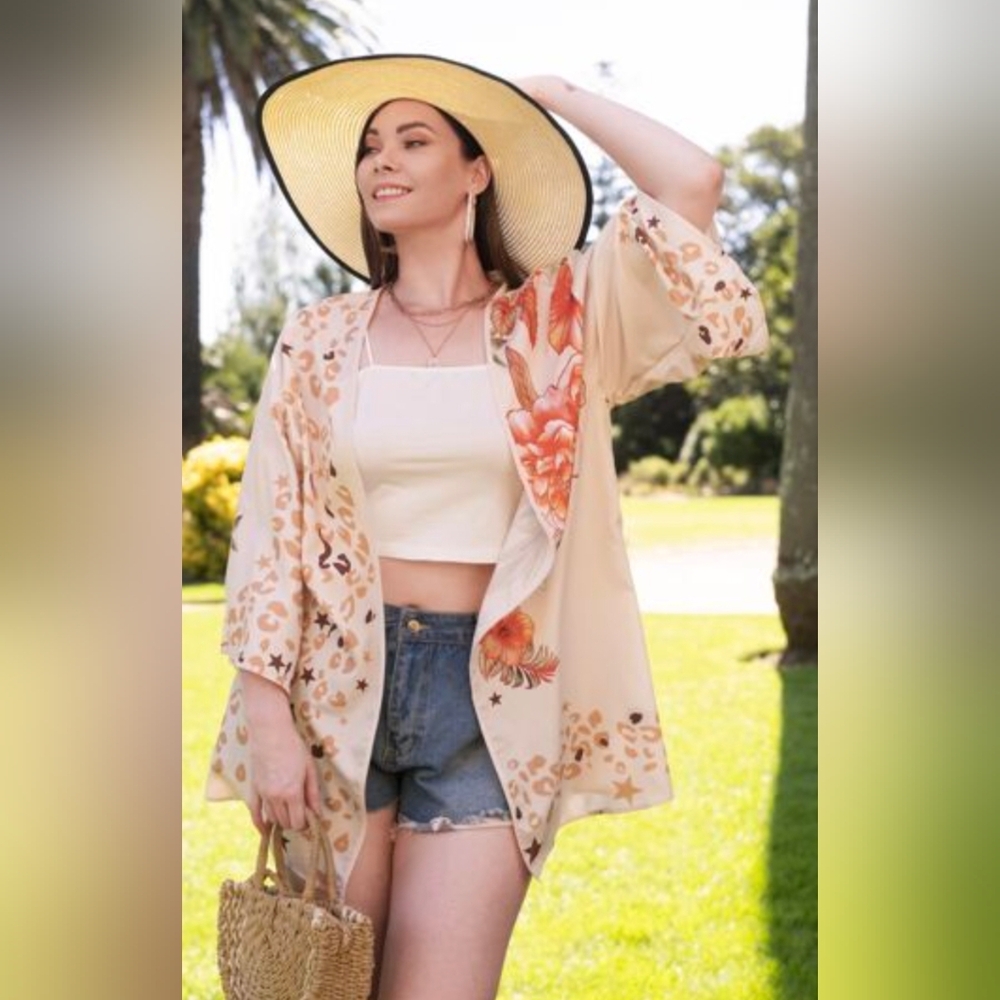 SHEIN Cream and Orange Kimono - Picture 2 of 6